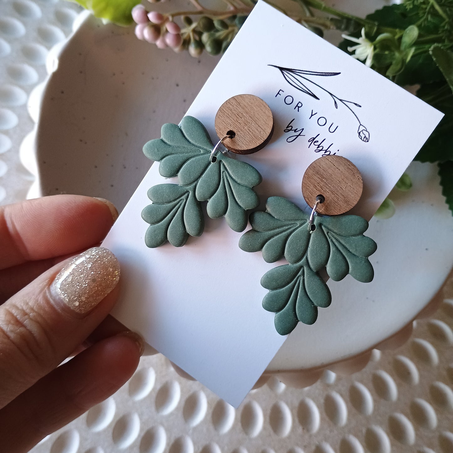 Georgie dangles- forest green and wood