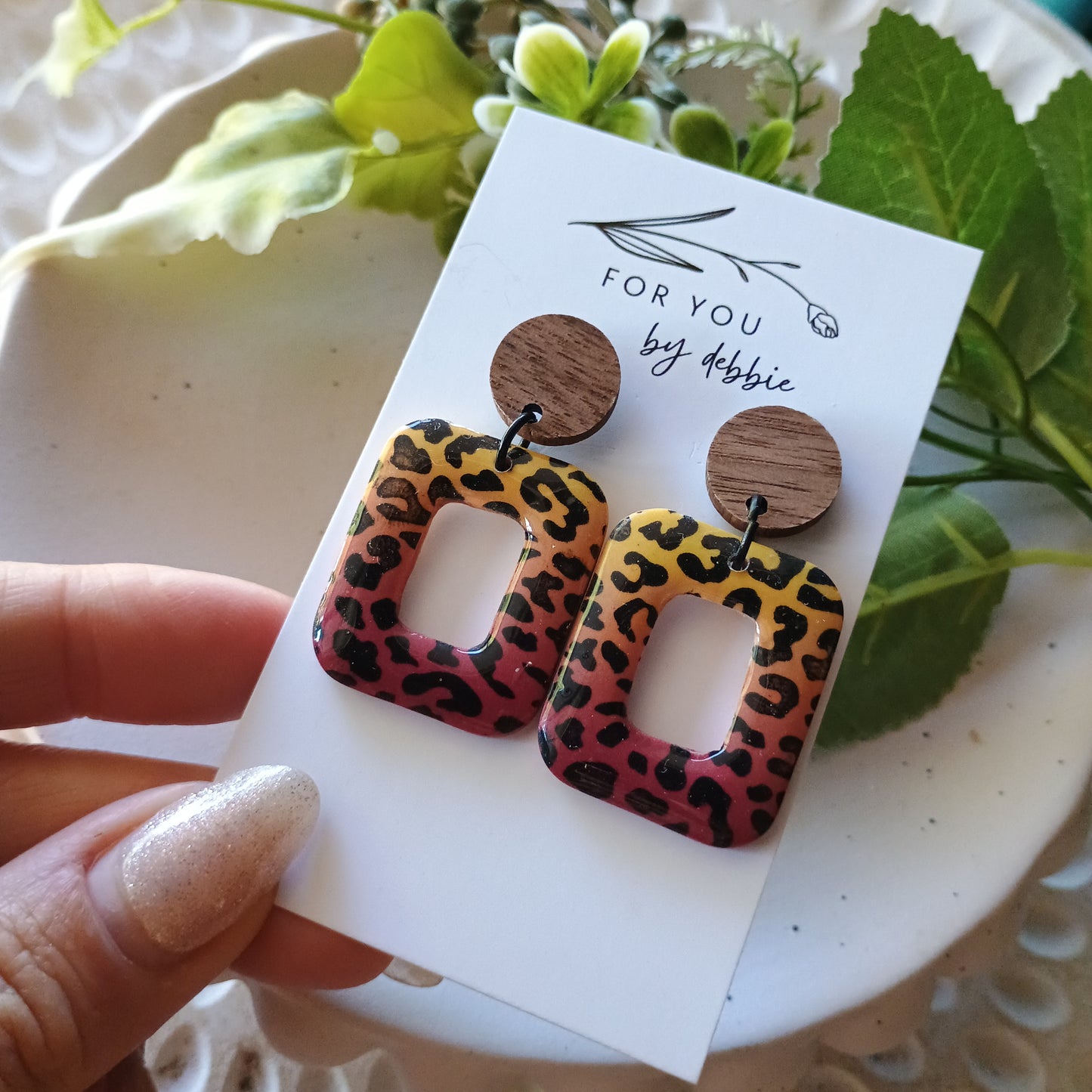 Mia dangles - leopard print resin