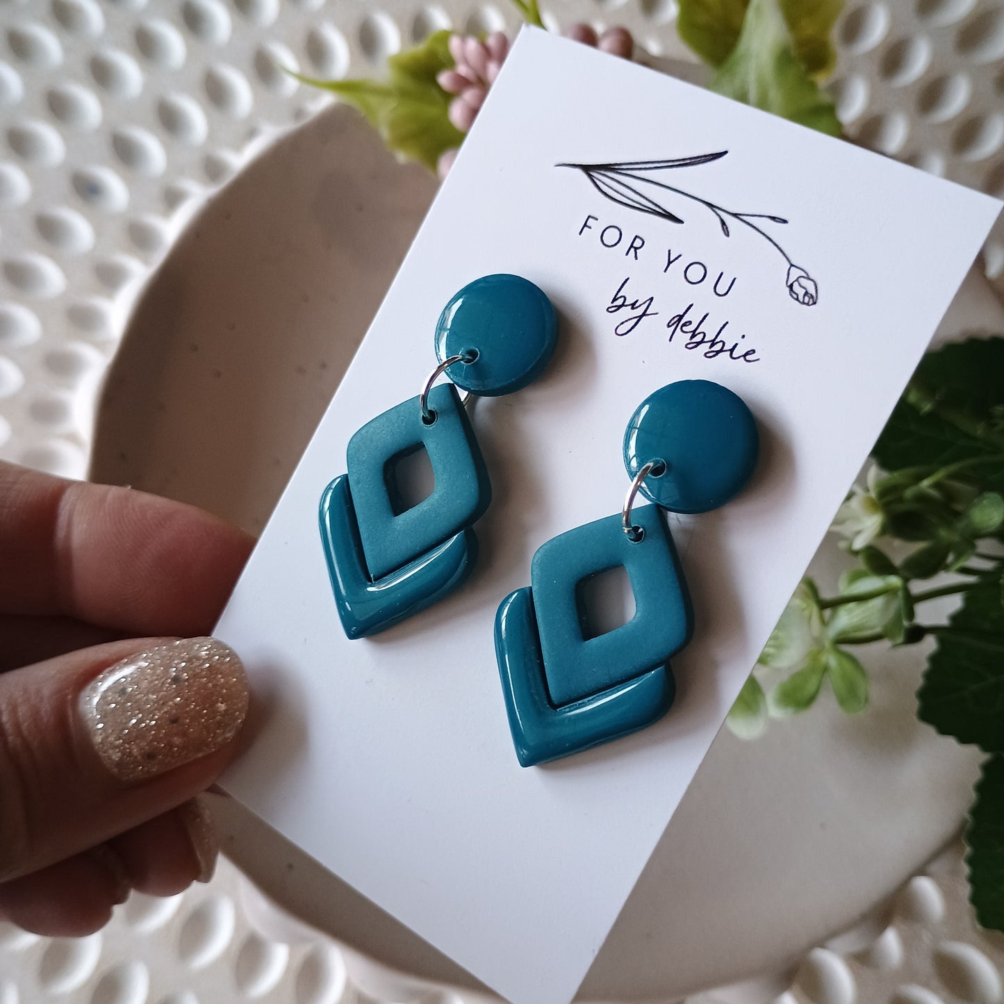 Tina dangles - teal resin and wood