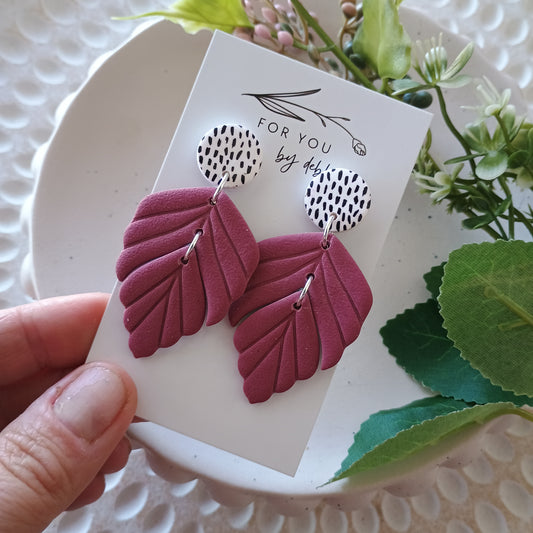 Farrah dangles - plum and dots polymer clay