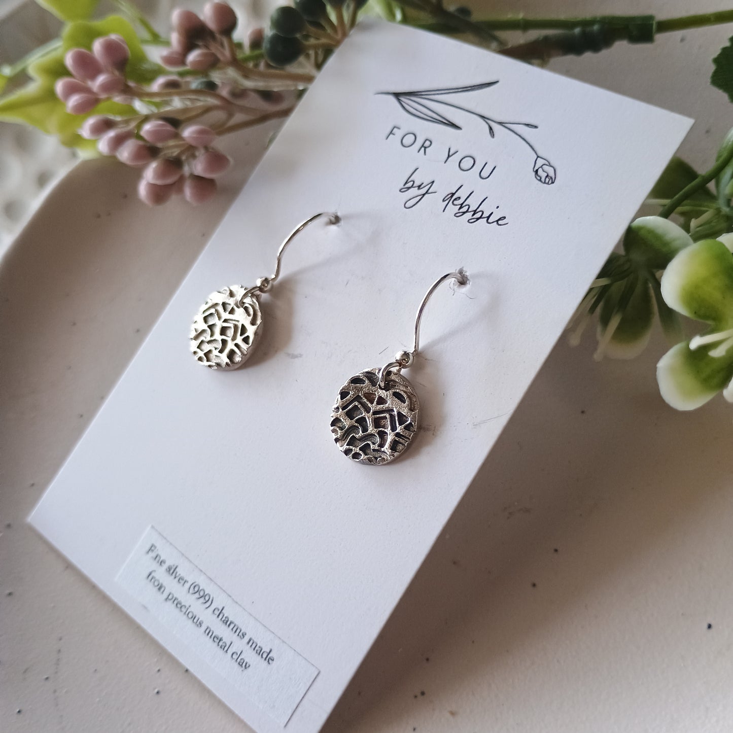 Precious metal clay dangles- circle mandala print