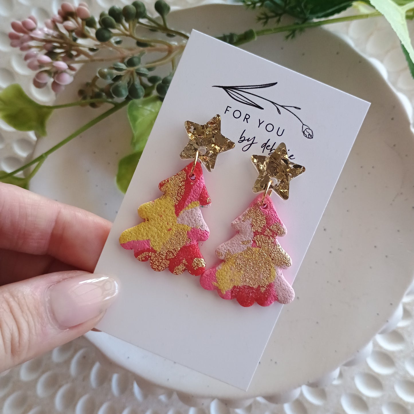 Christmas tree dangle - pinks and gold