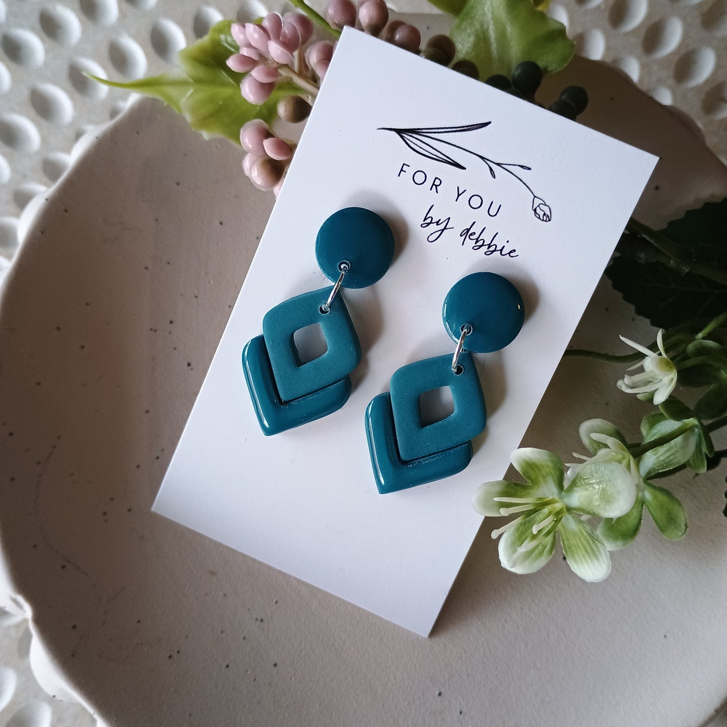Tina dangles - teal resin and wood