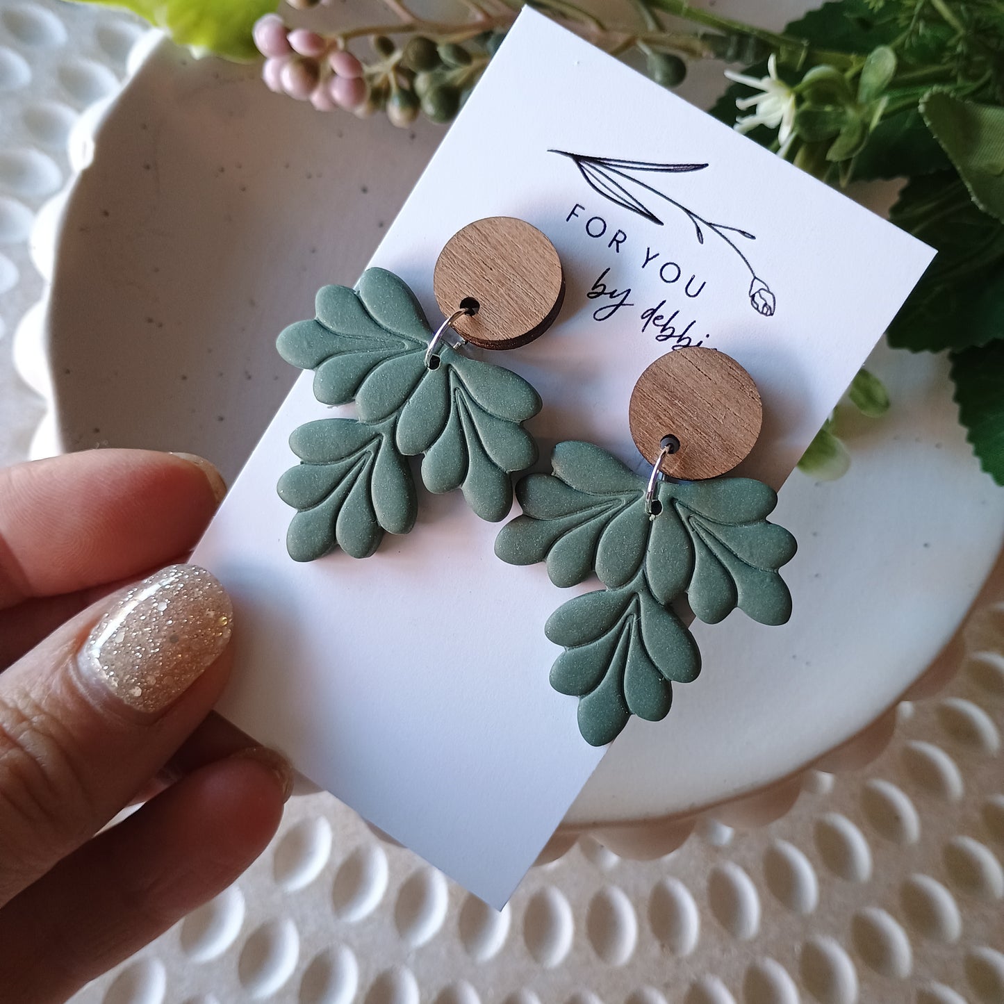 Georgie dangles- forest green and wood