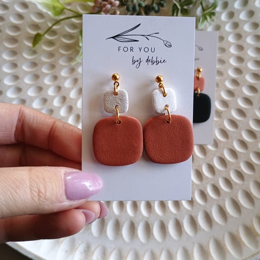 Kelly dangles- white and terracotta