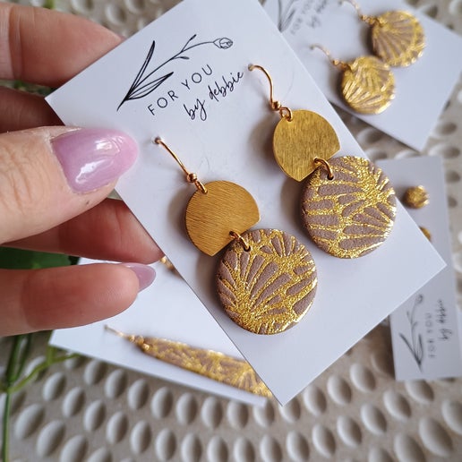 Bree dangles-tan and gold plus charm