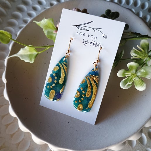 Cassie dangles- blue and gold watercolours