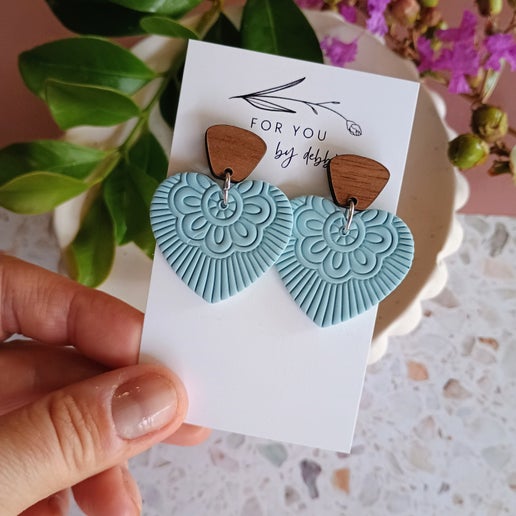 Ruby earrings- blue and wood