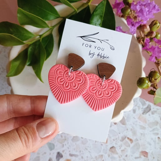 Ruby earrings- peach and wood