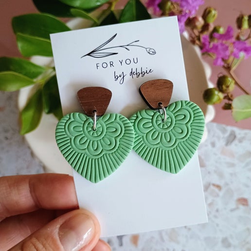 Ruby earrings- green and wood
