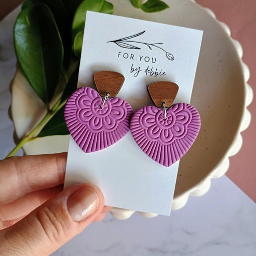Ruby earrings- purple and wood