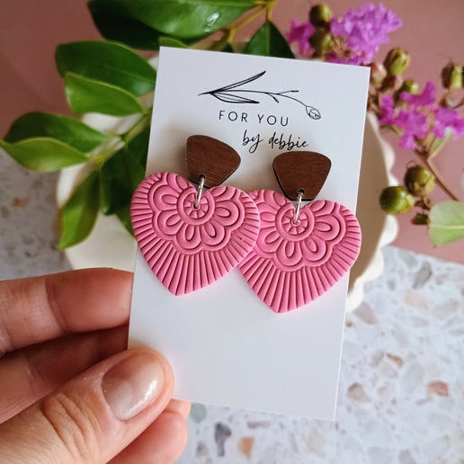 Ruby earrings- rose and wood