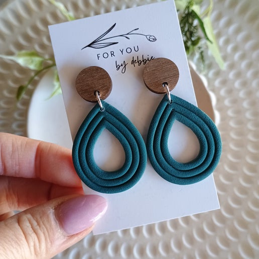 Emmy earrings-teal and wood