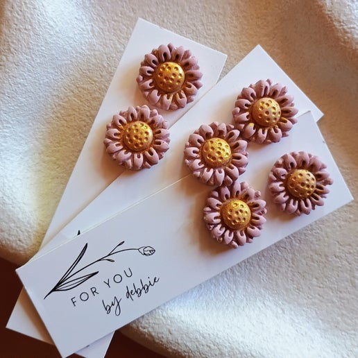 Sunflower stud earrings - rose and gold