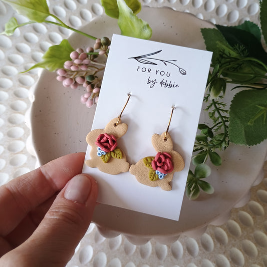 Floral bunnies earrings -Easter rabbit and flowers