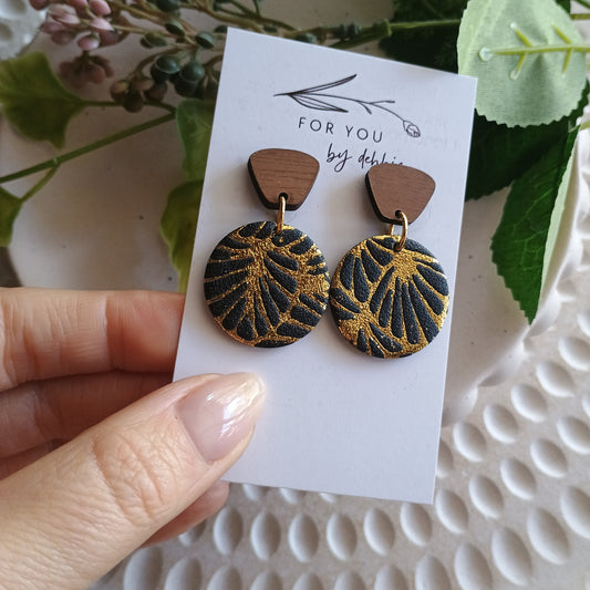 Bree dangles - black and gold wood