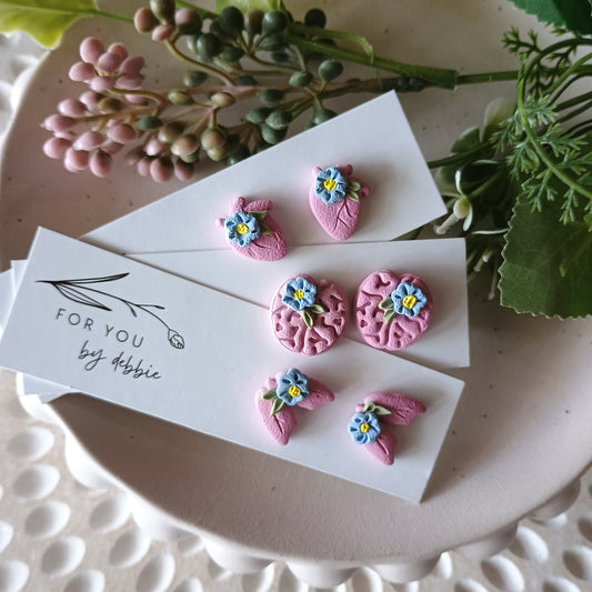 Anatomy studs - floral heart, lungs and brain