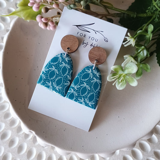 Danae dangles -teal lemons and wood
