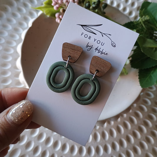Ronnie dangles- olive green and wood