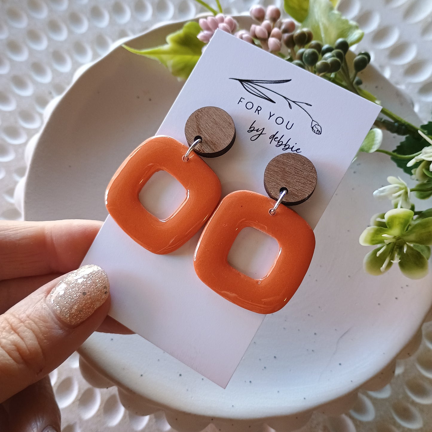 Tanya dangle-cinnamon resin and wood