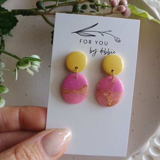 Oval dangles- pink and yellow
