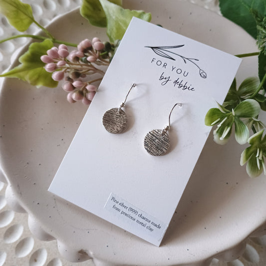 Precious metal clay dangles- brushed circle