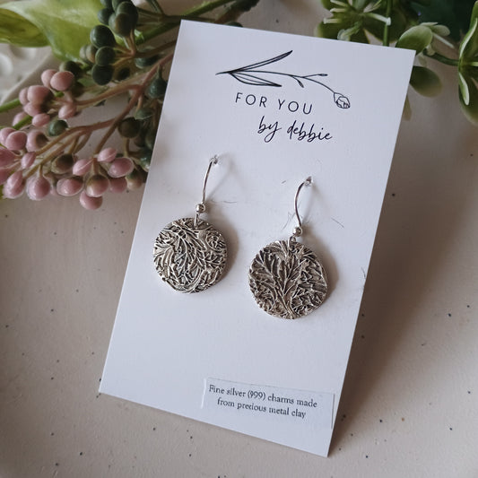 Precious metal clay dangles- foliage circle