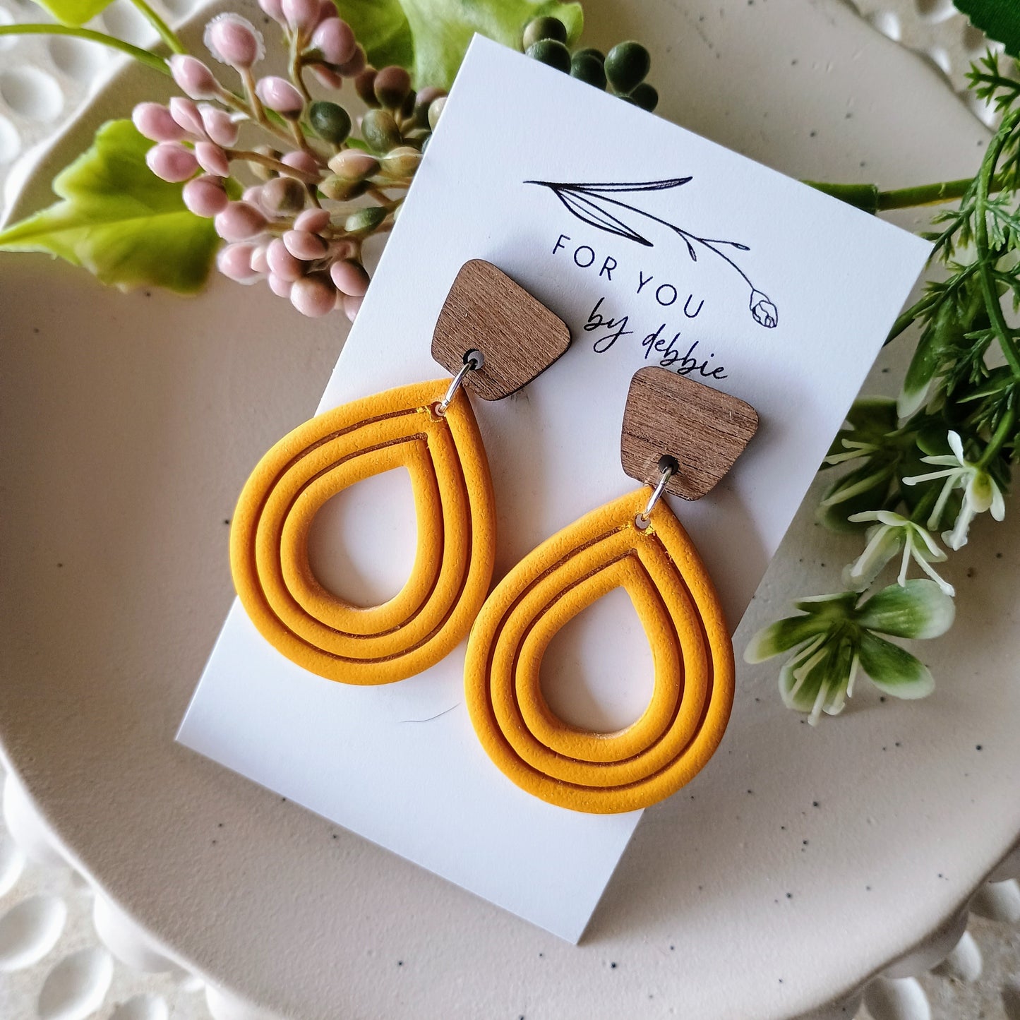Emmy earrings- mustard and wood