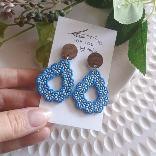 Donna dangles- dark blue and wood