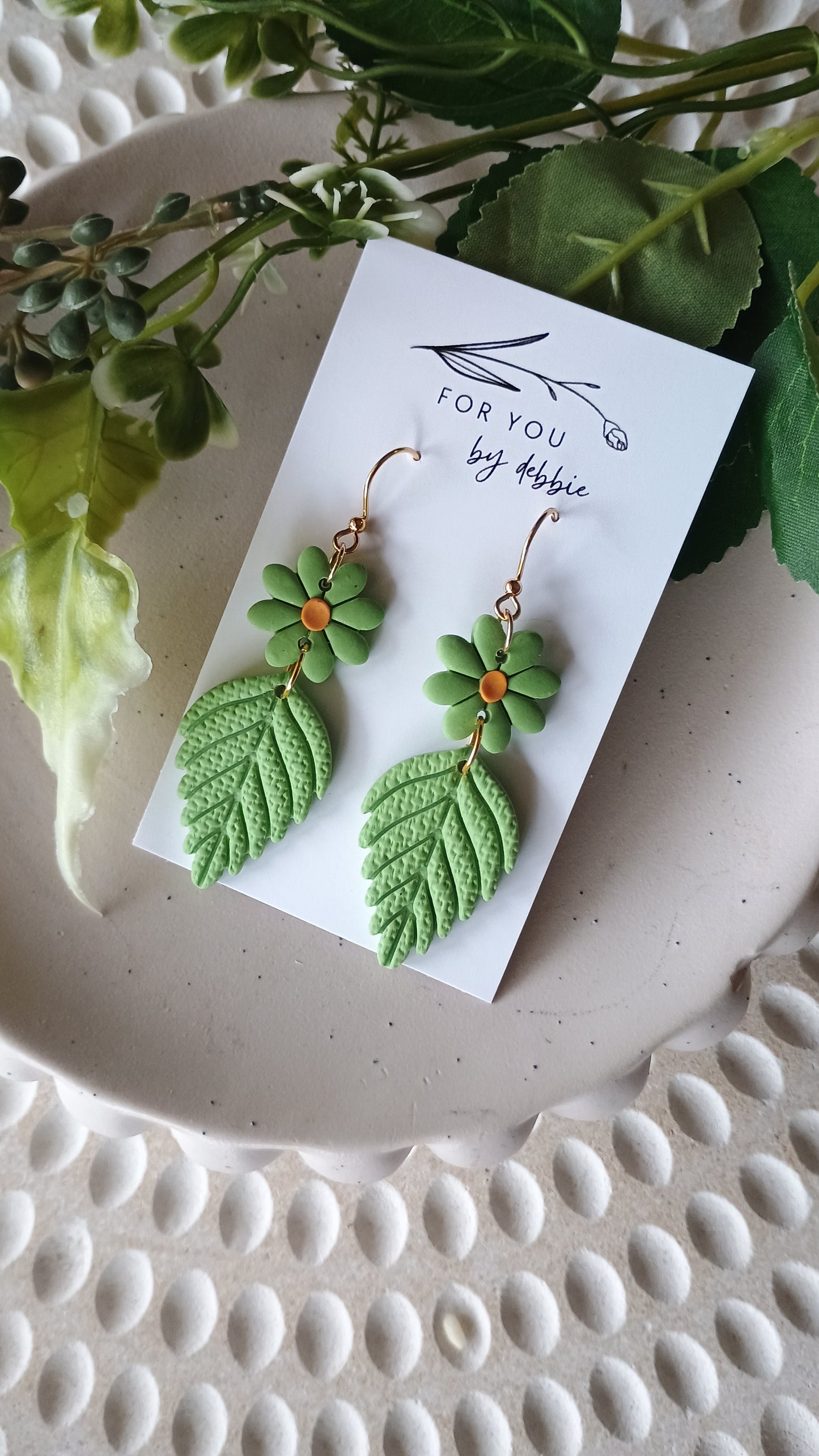 Fleur dangle- green and orange
