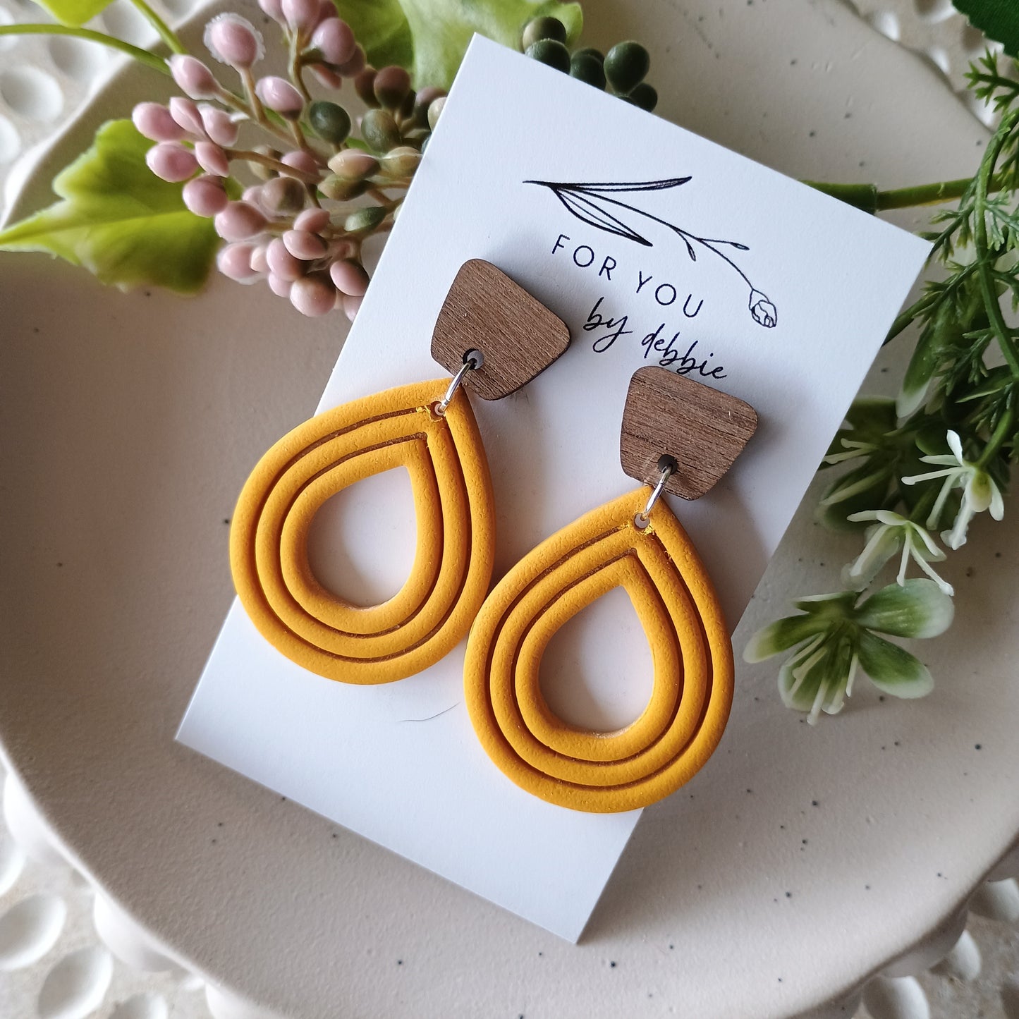 Emmy earrings- mustard and wood