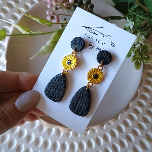 Lizzy dangles -black and gold sunflower