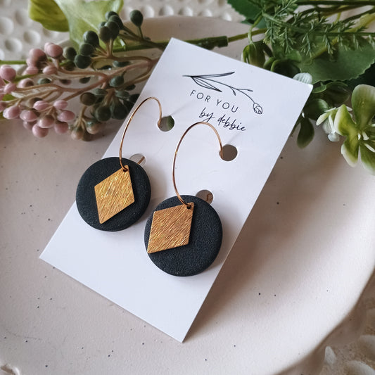 Sale dangles- black brass charms hoops