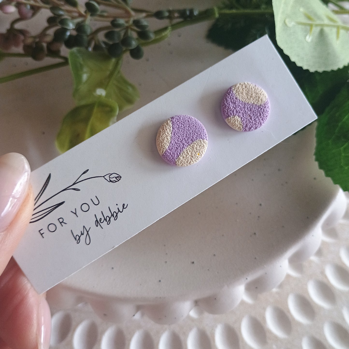 studs - purple and cream