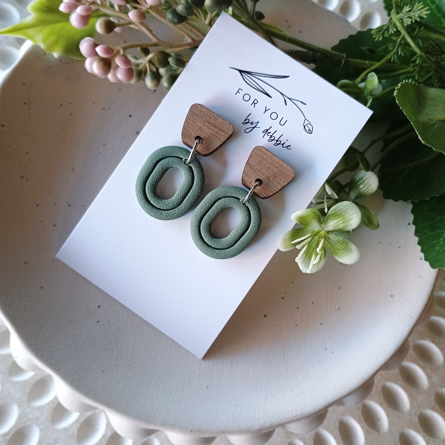 Ronnie dangles- olive green and wood
