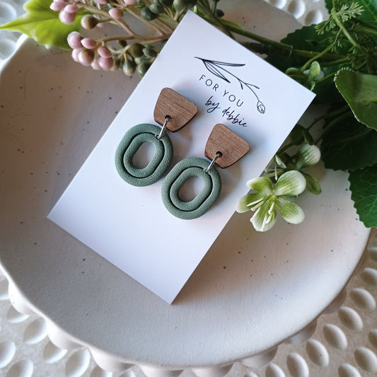 Ronnie dangles- olive green and wood