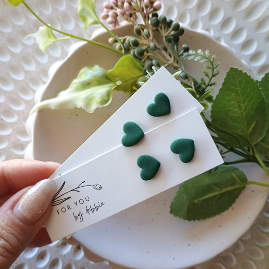 Heart studs - forest green