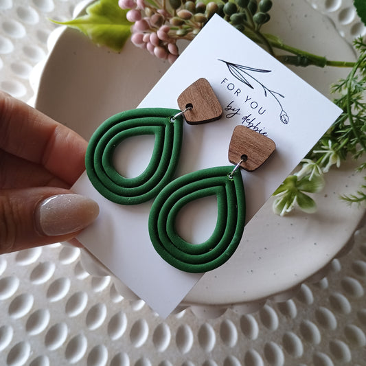 Emmy earrings- Forest Green and wood
