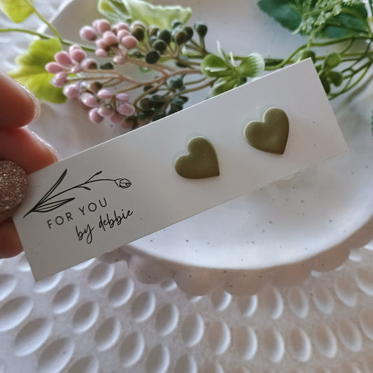 Heart studs - khaki green