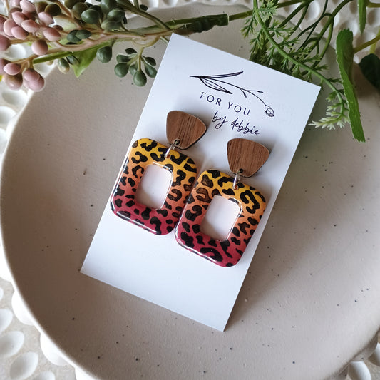 Mia dangles - sunset leopard and wood