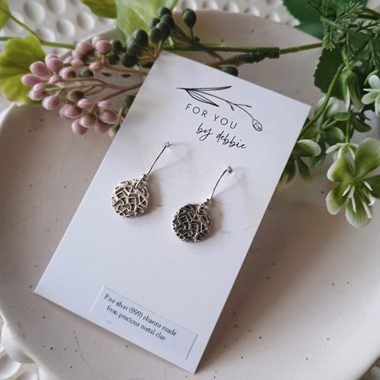 Precious metal clay dangles-  circle mandala print