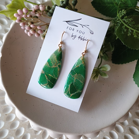 Cassie dangles-  emerald green and gold