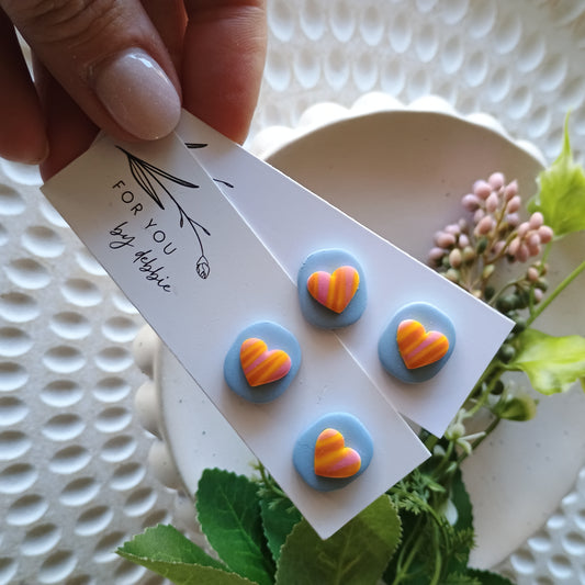 Squoval studs - blue and yellow heart