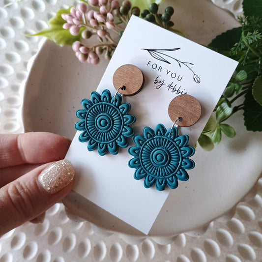 Mandy dangles- teal and wood