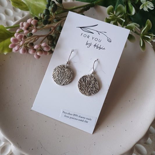 Precious metal clay dangles- foliage circle