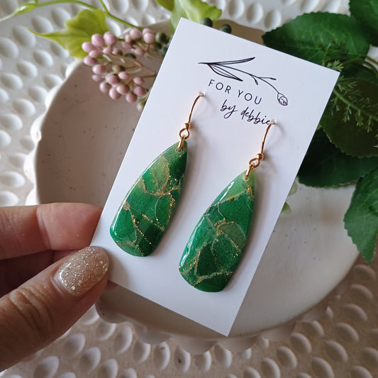Cassie dangles-  emerald green and gold