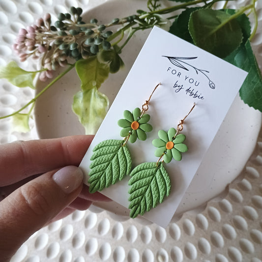 Fleur dangle- green and orange