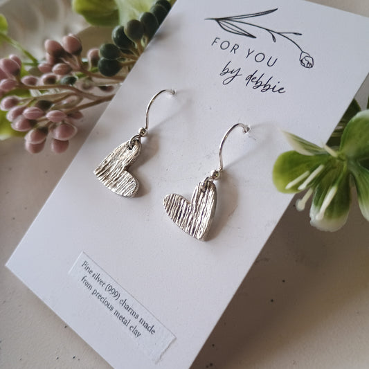 Precious metal clay dangles- brushed heart