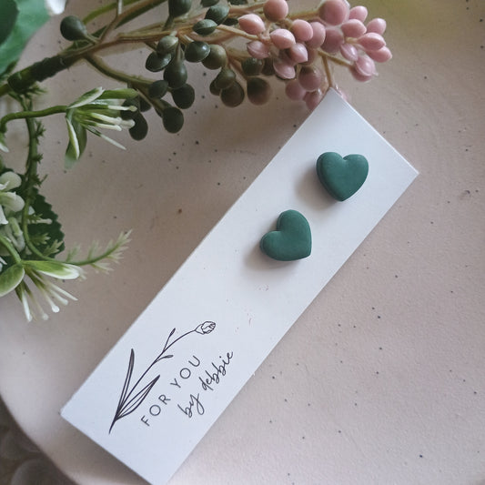 Heart studs - forest green