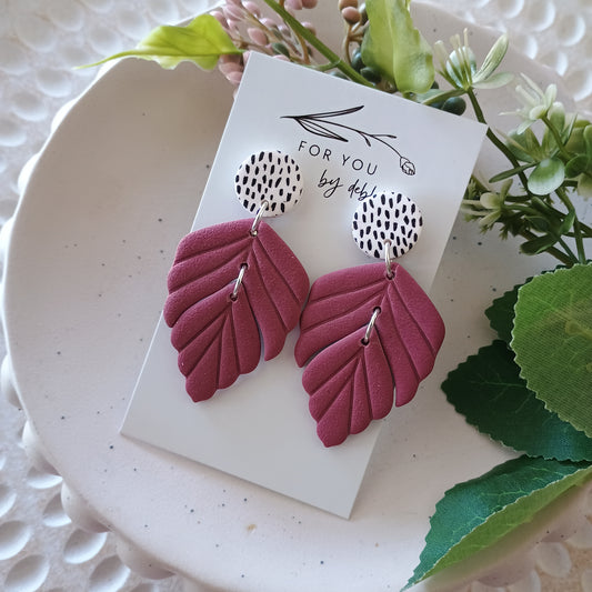 Farrah dangles - plum and dots polymer clay